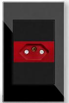 Tomada Simples Preta com Módulo Vermelho 220V Vidro Temperado Tomada Simples Preta com Módulo Vermelho 220V Vidro Temperado