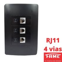 Tomada Telefone RJ11 4 Vias Tripla Com Placa Habitat Black FAME