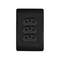 Tomada Tripla Fame Habitat Black 2P+T 20A com Placa 4x2 Preta