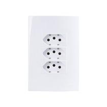 Tomada Tripla MarGirius Sleek 2P+T 10A com Placa 4x2 Branca