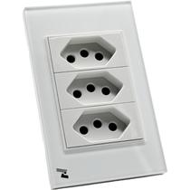 Tomada Tripla Novadigital Frontal em Vidro Temperado para 10 e 20 Amper Bivolt BRANCO