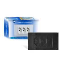 Tomada Tripla Novadigital Frontal em Vidro Temperado para 10 e 20 Amper Bivolt (Preta)