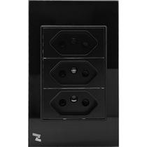 Tomada Tripla Novadigital Frontal em Vidro Temperado para 10 e 20 Amper Bivolt (Preta)