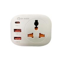 Tomada Universal Adaptador com 2 Usb 1 Tipo C Leve na Viagem