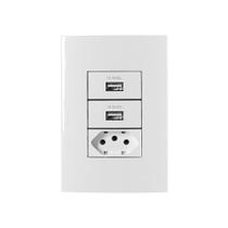 Tomada USB-A Dupla 1A 5W e Tomada 2P+T 10A MarGirius Sleek com Placa 4x2 Branca Tomada USB-A Dupla 1A 5W e Tomada 2P+T 10A MarGirius Sleek com Placa 4x2 Branca