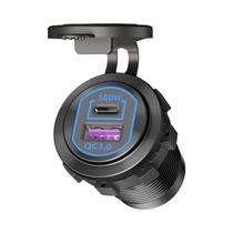 Tomada USB-C De Alumínio 118W Para Laptop, Carregador Veicular 12V PD 100W QC3.0 18W Para RV, Barco,