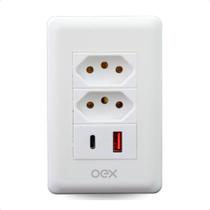 Tomada Usb Duo Oex Bivolt Prática Tipo-C Moderna Tomada Usb Duo Oex Bivolt Prática Tipo-C Moderna