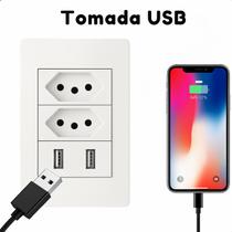 Tomada USB Dupla Branco 4x2 Carregamento Turbo