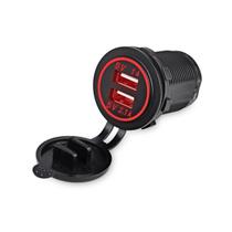 Tomada USB Dupla com Iluminação em LED Vermelho 12-24v