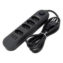 Tomada Usb Extensão De 4 Tomadas Com 3 Usb Preto Bivolt 2 Metros