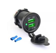 Tomada Usb Turbo 2 Saídas 3.1a Turbo Carro, Moto, Caminhão, Barco de Embutir Led Verde KLX Qualidade e Inovação