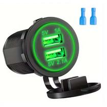 Tomada USB Veicular Dupla Carregador Rápido 12V 24V Cores:Verde