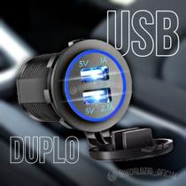 Tomada Veicular Carregador USB Duplo Neon Azul 12V Multifuncional