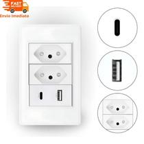 Tomada ZK532 Tomada Dupla Entrada E USB E USB-C 5V Bivolt