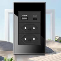 Tomadas 10/20A Acabamento Premium Vidro Temperado 4x2 preto Tomadas 10/20A Acabamento Premium Vidro Temperado 4x2 preto