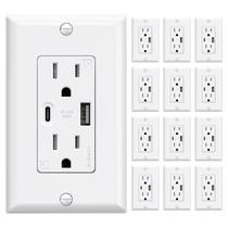 Tomadas de parede ELEGRP 15A com portas USB A e USB C, pacote com 12 Tomadas de parede ELEGRP 15A com portas USB A e USB C, pacote com 12
