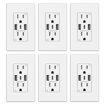 Tomadas de parede ELEGRP de 3 portas USB-C 15A com USB Matte White, pacote com 6 Tomadas de parede ELEGRP de 3 portas USB-C 15A com USB Matte White, pacote com 6