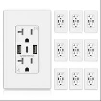 Tomadas de parede ELEGRP USB-C 20A com 3 portas USB-C, pacote com 10 unidades brancas