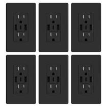 Tomadas de parede USB ELEGRP 15A com 3 portas USB tipo A e C pretas, 6 unidades