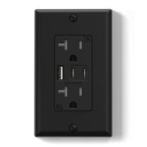 Tomadas de parede USB ELEGRP 20A com 3 portas USB C 5V 4.2A TR pretas, 1 pacote