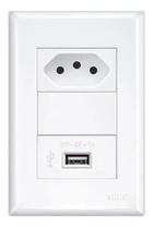 Tomadas Módulo Padrão 2P+T 10A + Módulo USB + Placa 4x2 Evidence/Modulare/Blanc - FAME