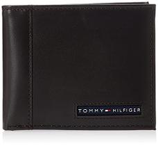 Tommy Hilfiger Carteira de Couro Masculino - Fino Elegante Casual Bifold com 6 bolsos de cartão de crédito e janela de identificação removível, Marrom Profundo