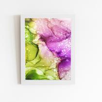 Tons De Verde E Roxo Abstrato Quadro Moldura Branca 60x40cm