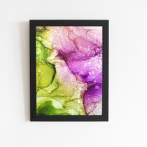Tons De Verde E Roxo Abstrato Quadro Moldura Preta 60x40cm