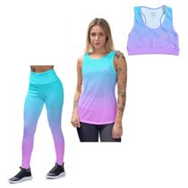 Top Academia Feminino Cropped Calça Legging Camiseta Cavada Regata Musculação Ginástica Fitness