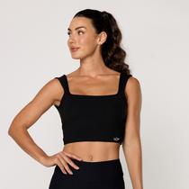 Top Academia Preto Com Decote Quadrado Alça Larga Poliamida Elevate