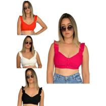 Top Alça Babado Bojo Embutido Feminino Com Elastano Confortavel Tendencia Moda