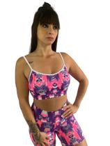 Top alcinha feminino com bojo removível estampado TB moda fitness academia e ginástica