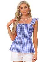 Top Allegra K Gingham Peplum para mulheres de verão sem mangas XS