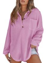 Top Astylish Waffle Knit Tunic, camisa Henley para mulheres