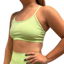 Top Basic Feminino Fitness Academia Poliamida Lima Alça Com Sustentação