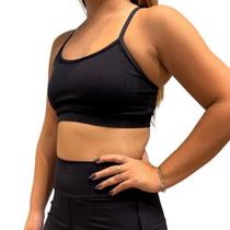 Top Basic Feminino Fitness Academia Poliamida Preto Alça Com Sustentação
