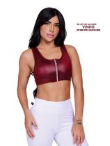 Top Basico Em Cirre Com Zíper E Bojo Removível Brilho Molhado material sintético Lycra