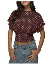Top BEAUDRM feminino casual com bolinhas marrons Top BEAUDRM feminino casual com bolinhas marrons