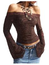 Top Beaudrm feminino de renda boho, mocha de primavera Top Beaudrm feminino de renda boho, mocha de primavera