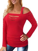 Top Bellelily Sexy Cut Out Cold Shoulder de manga comprida para mulheres