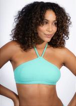 Top biquíni frente única verde água textura