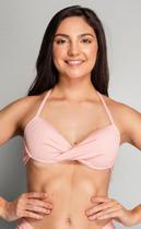 Top biquíni meia taça transpassado com bojo e aro Ondas Coral.
