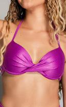 Top biquíni meia taça transpassado com bojo e aro Roxo cirré.