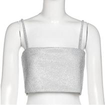 Top Blusa Curta Cropped com Alça Brilhoso Forrado Luxo Festa - Modas Fagundes