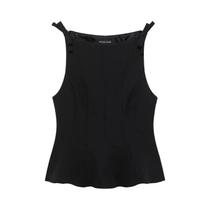 Top Branco Sem Mangas Com Babados Para Mulheres Detalhe De Laço Casual De Verão Camisetas Femininas