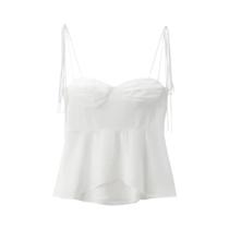 Top Bustiê Assimétrico Feminino Com Decote Em Coração, Alças Amarradas, Zíper Lateral, Camiseta Sexy