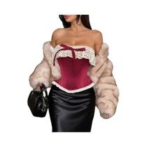 Top Bustier Sem Alças Estilo Vintage Elegante Com Renda E Corset Com Laço Nas Costas