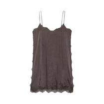 Top Cami Feminino Em Cinza Escuro Com Detalhes Em Renda, Alças Finas, Decote Em V, Sem Mangas,