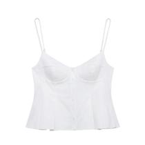 Top Camisole Branco Listrado Com Plissado E Costas Descobertas Para Mulheres, Top Sexy Com Alças