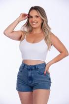 Top Canelado Alcinha Cropped Duplo Colorido Elastico